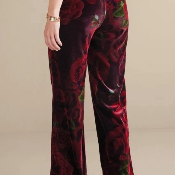 SOFT SURROUNDINGS NWT $120 Aria Velvet Wide Leg Pants Romantic Roses Size Small - Picture 2 of 4